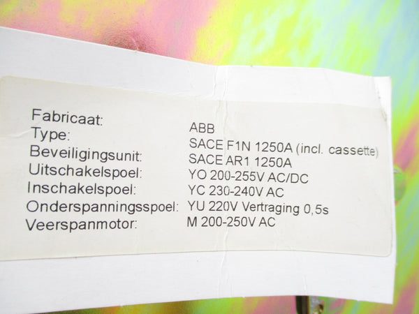 ABB SACE F1N1250 1250A 690V (AS PICTURED) UNMP