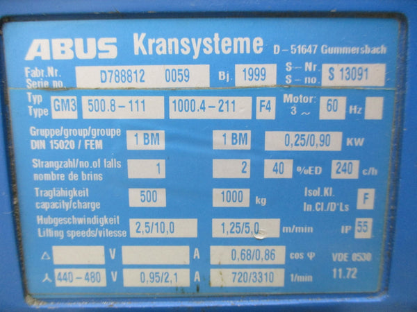 ABUS KRANSYSTEME GM3 500.8-111 1000.4-211F4 UNMP