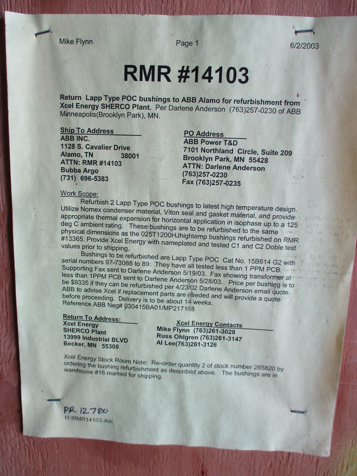 ABB RMR14103 15B614G2-125C REMAN