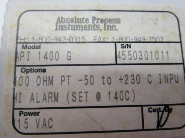 ABSOLUTE PROCESS API1400G 115VAC NSMP