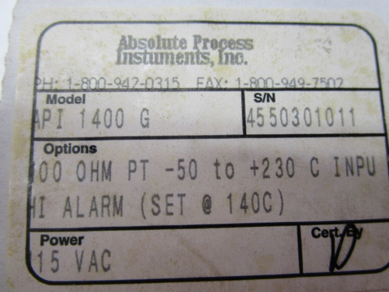 ABSOLUTE PROCESS API1400G 115VAC NSMP