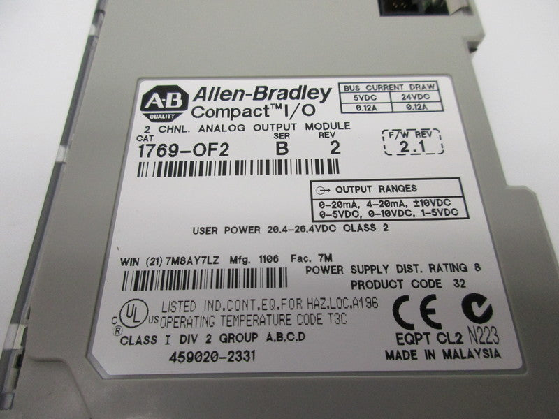 ALLEN BRADLEY 1769-OF2 COMPACTLOGIX SER. B F/W 2.1 NSMP