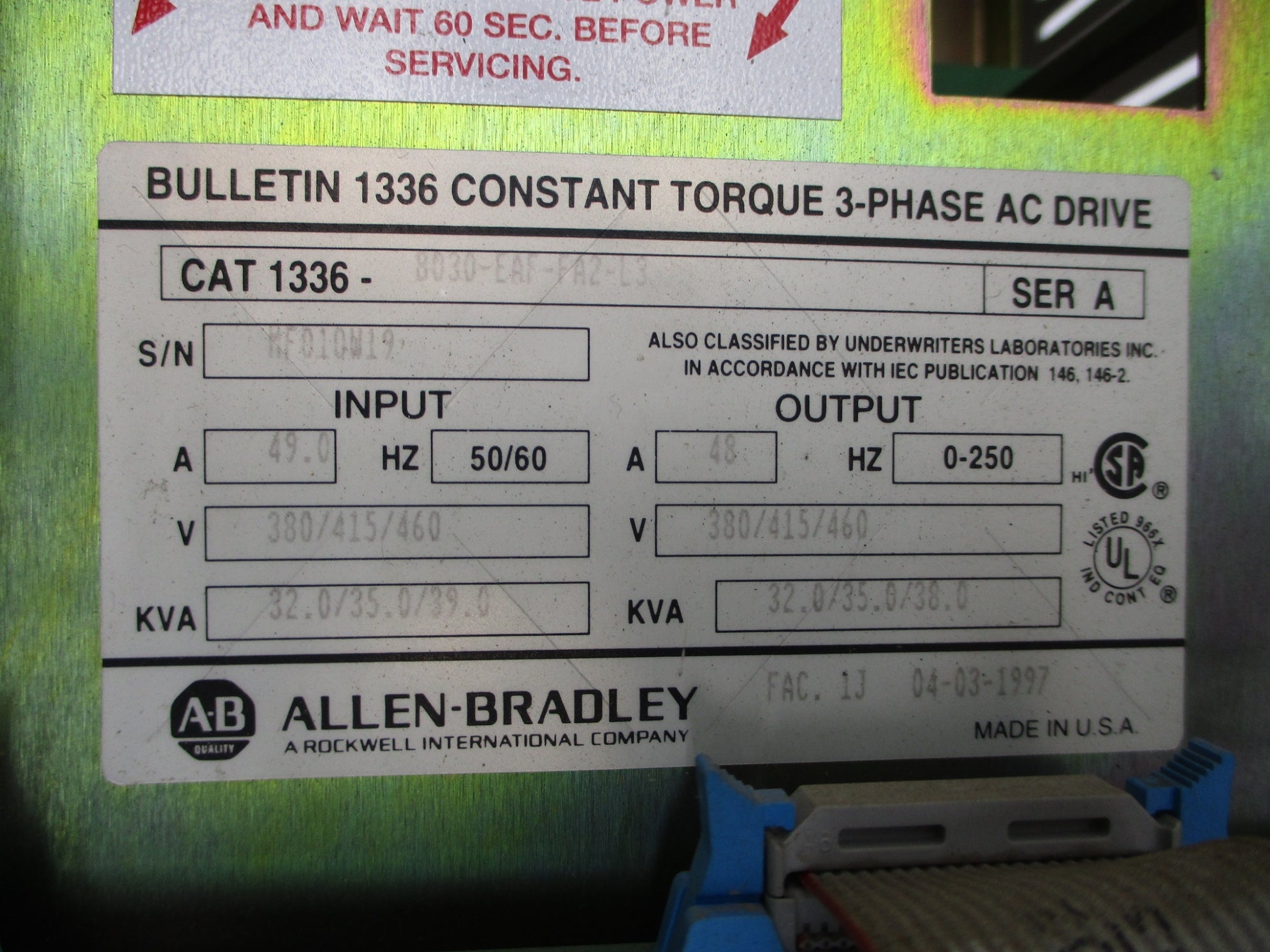 ALLEN BRADLEY 1336-B030-EAF-FA2-L3 SER.A UNMP