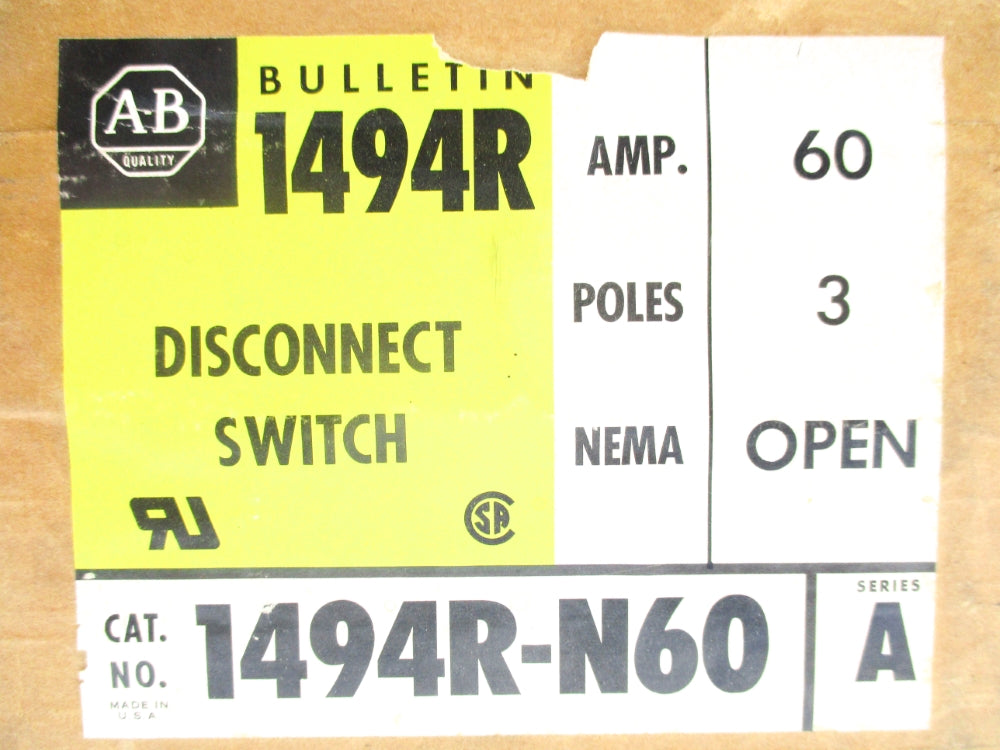 ALLEN BRADLEY 1494R-N60 SER. A 460V 60A (BR/YL) NSFS