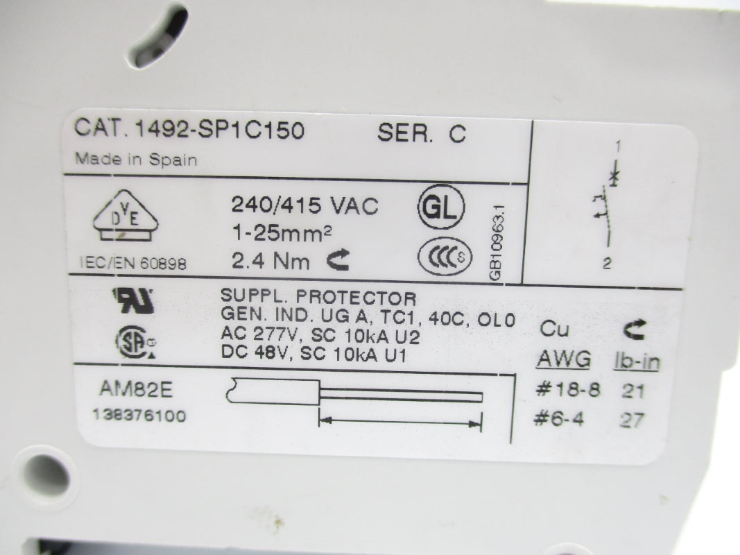 ALLEN BRADLEY 1492-SP1C150 SER. C 240/415VAC 15A UNMP