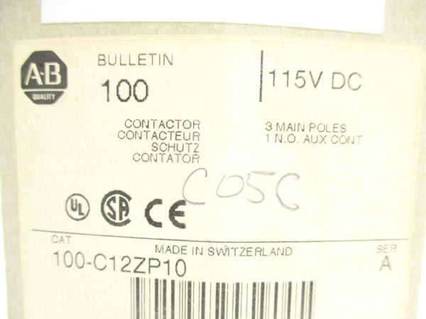 ALLEN BRADLEY 100-C12ZP10 SER. A 115VDC NSMP