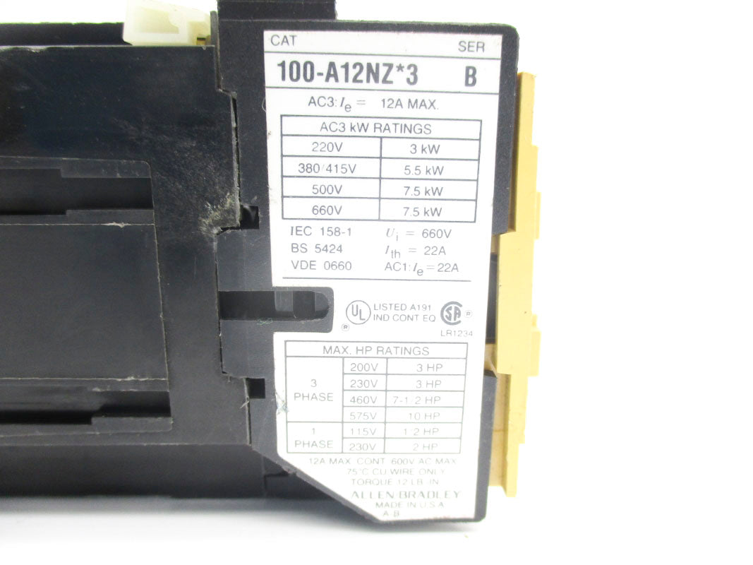 ALLEN BRADLEY 100-A12NZJ3 SER. B 24VDC 12A UNMP