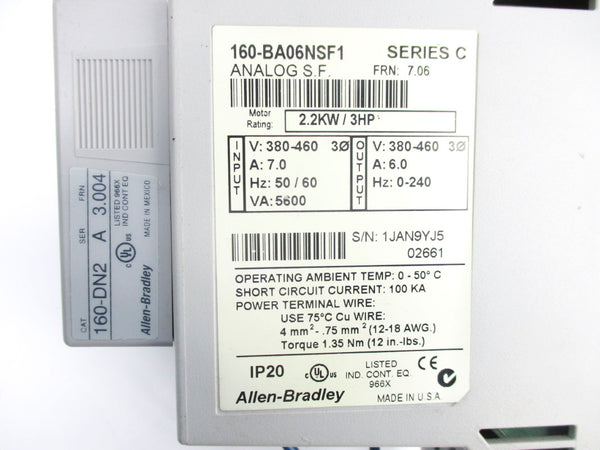ALLEN BRADLEY 160-BA06NSF1 SER. C F/W 7.06 380-460V 7.0A UNMP