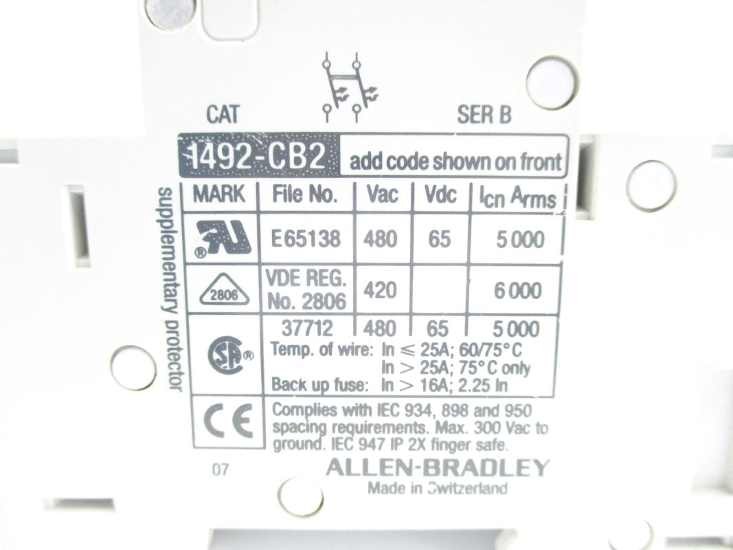 ALLEN BRADLEY 1492-CB2H050 SER. B 480VAC 5A UNMP