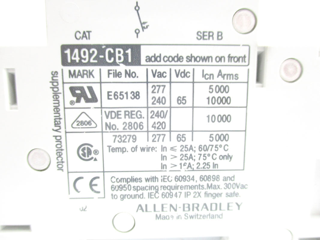 ALLEN BRADLEY 1492-CB1G040 SER. B 277VAC 4A NSNP