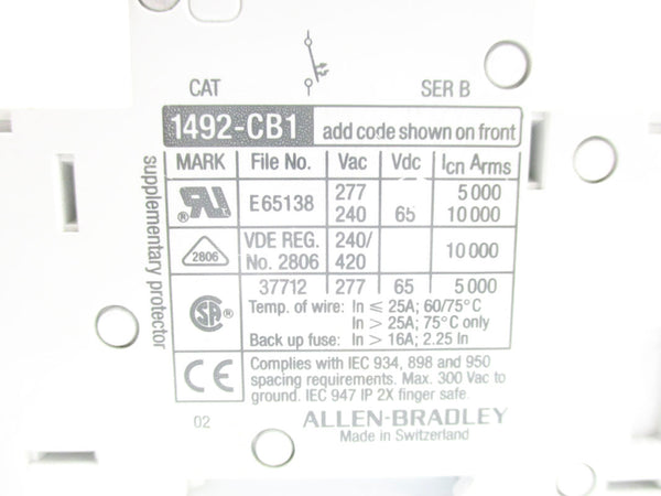 ALLEN BRADLEY 1492-CB1G100 SER. B 277VAC 10A UNMP