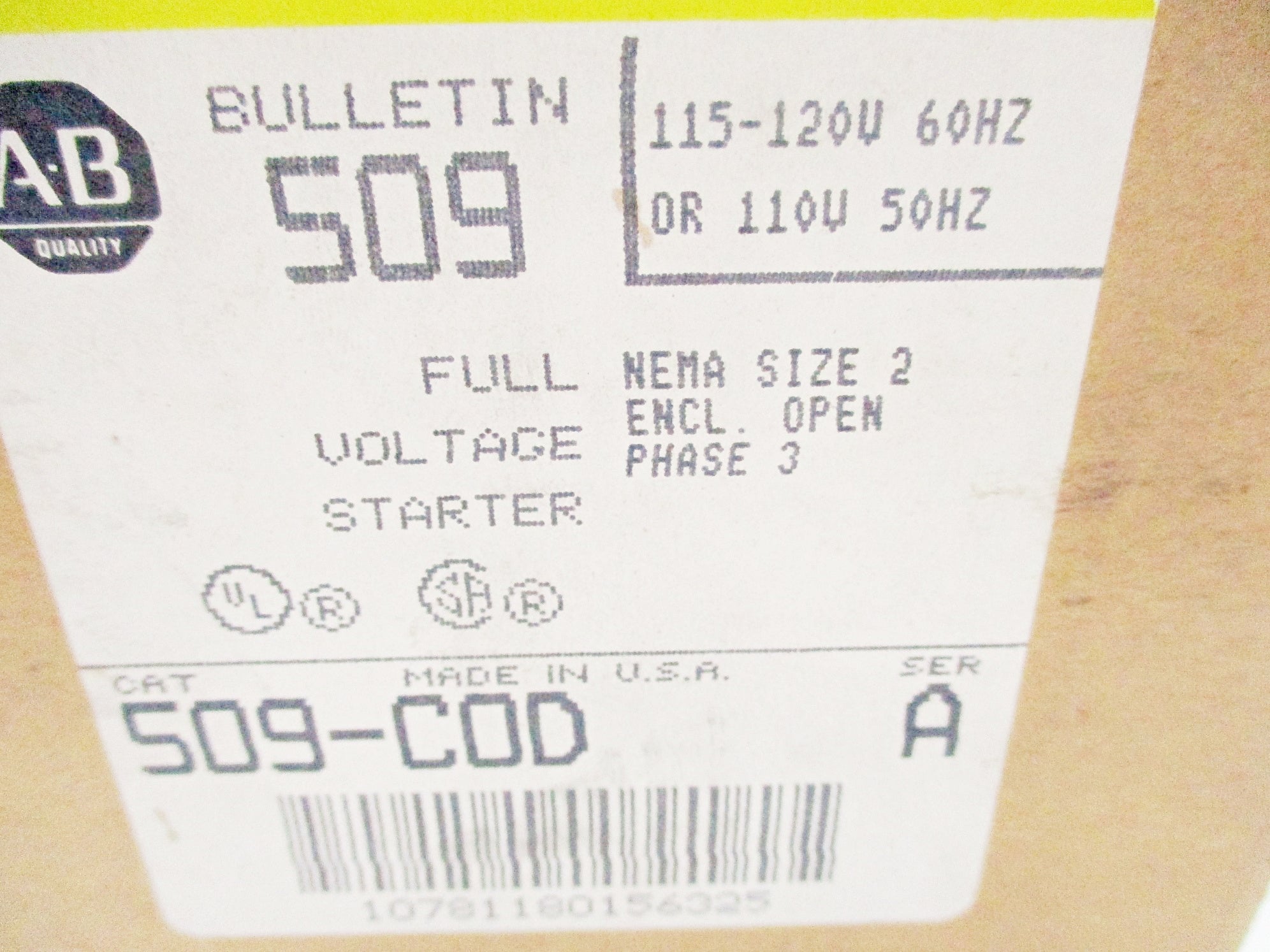ALLEN BRADLEY 509-COD SER. A 110/115-120VAC 45A (BR/YL) NSMP