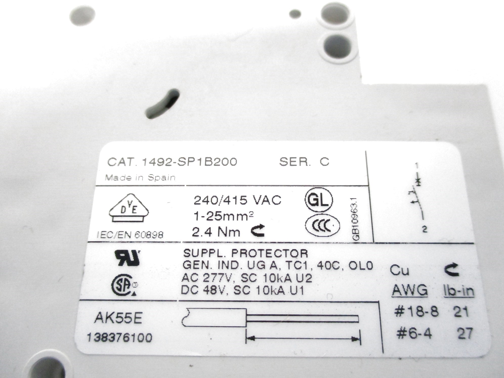 ALLEN BRADLEY 1492-SP1B200 SER. C 240/415V 20A NSNP