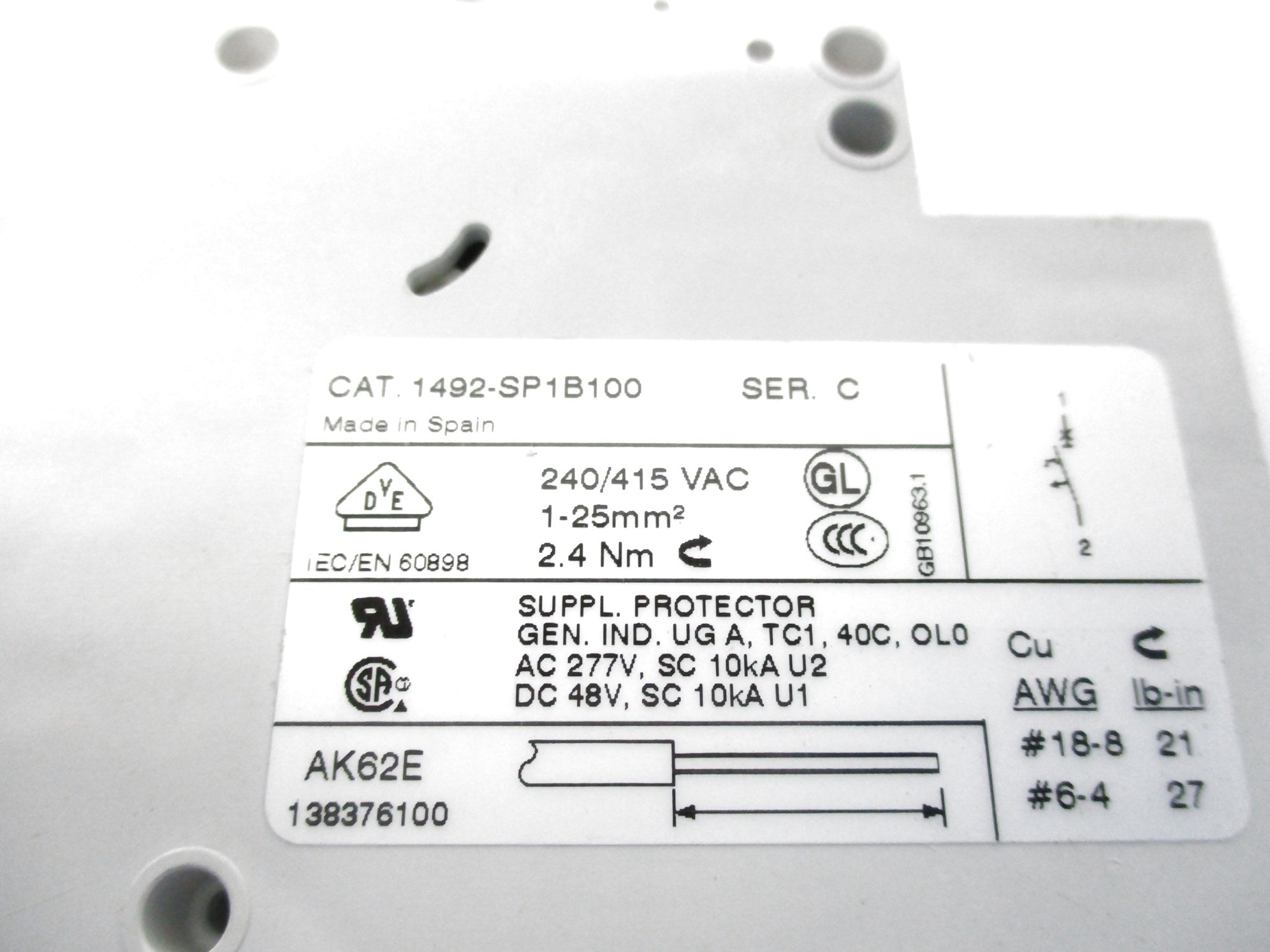 ALLEN BRADLEY 1492-SP1B100 SER. C 240/415VAC 10A NSNP