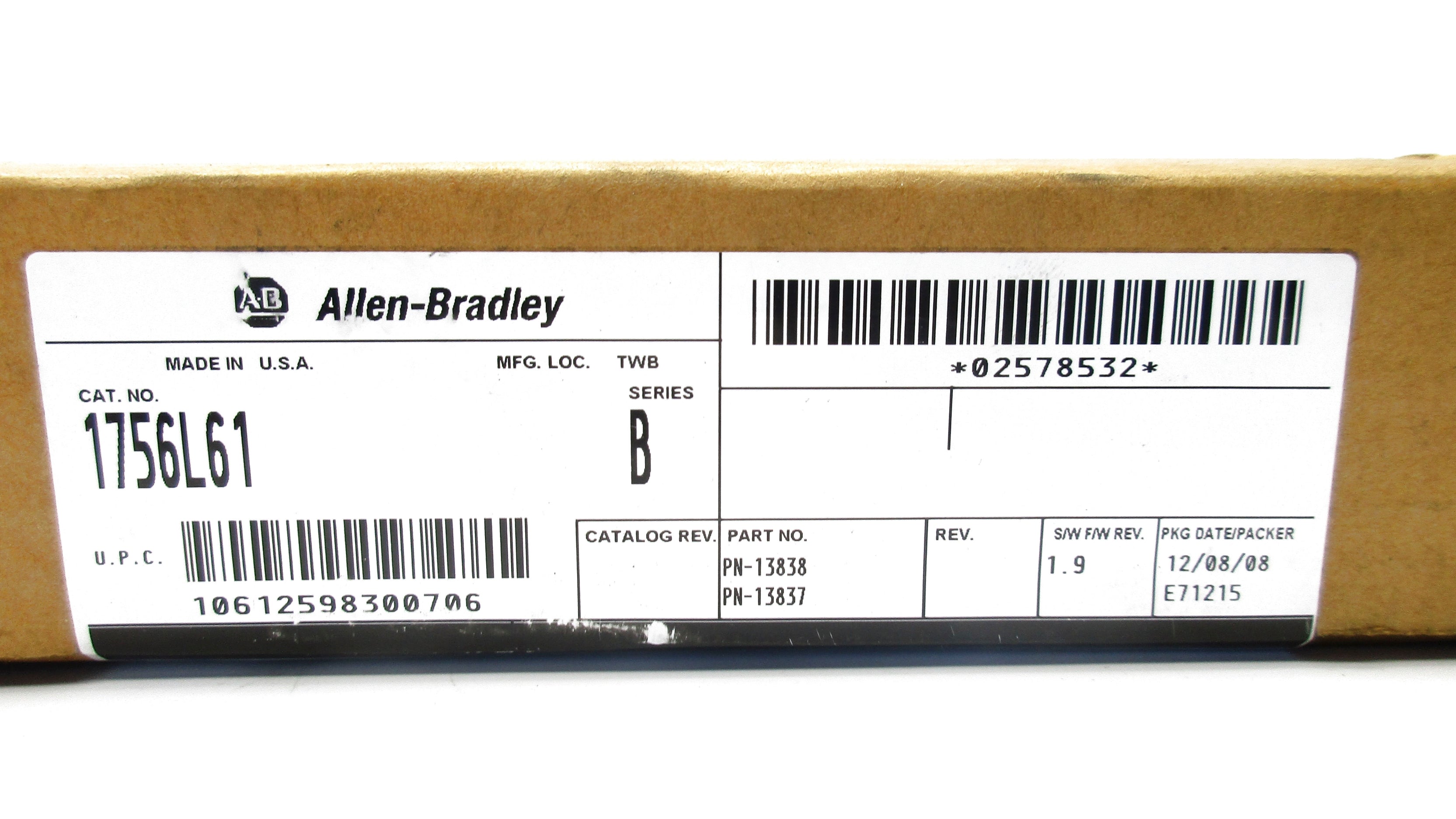 ALLEN BRADLEY 1756-L61 SER. B F/W 1.9 DATE: 2012 NSFS
