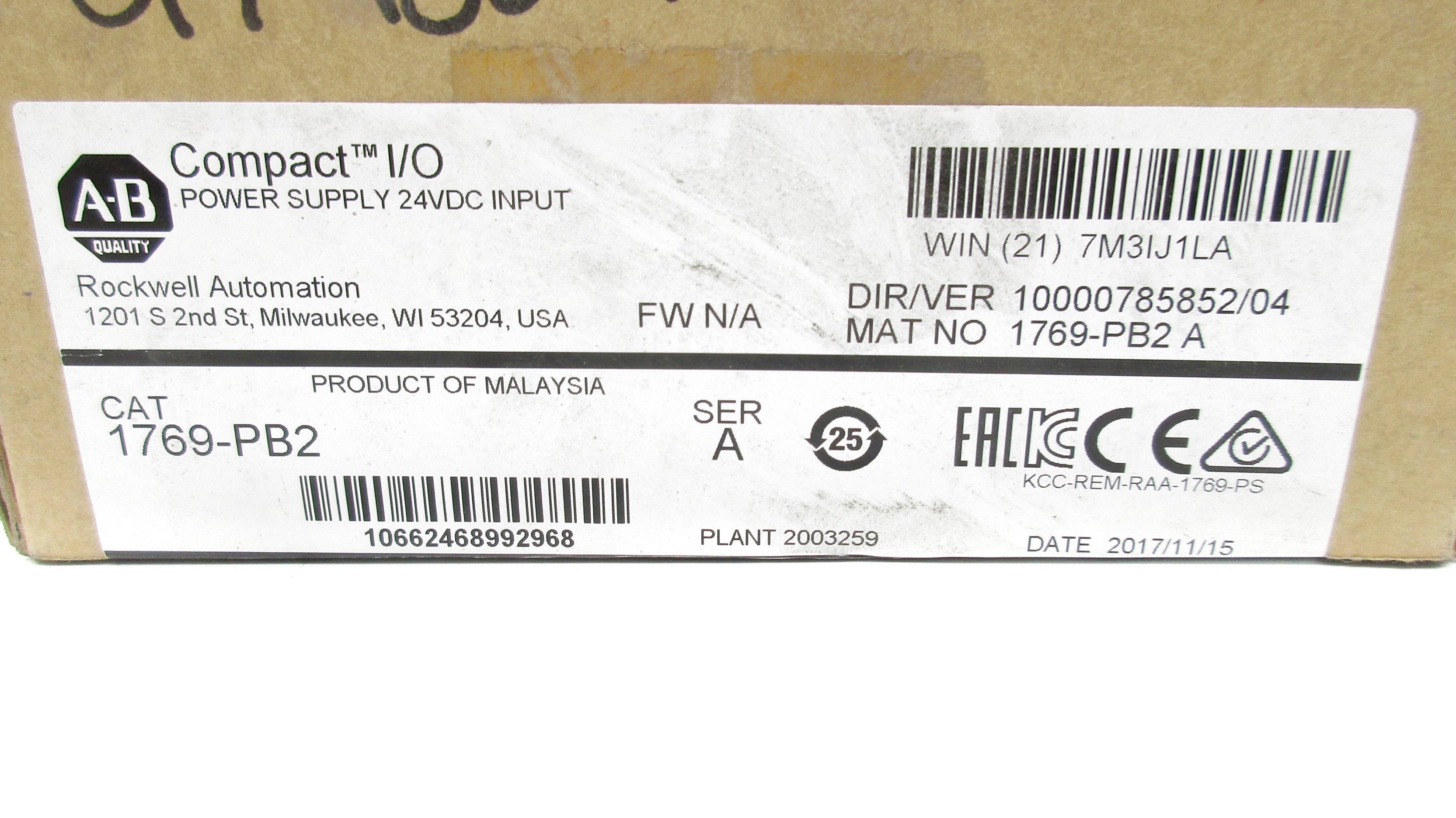 ALLEN BRADLEY 1769-PB2 SER. A 24VDC DATE: 2017 NSFS