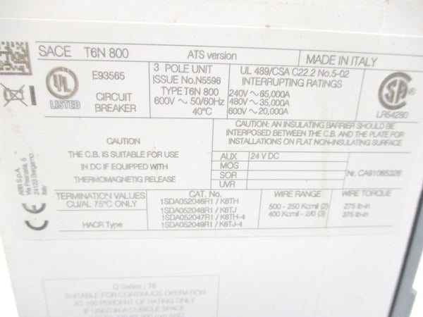 ABB SACET6N800 240V 800A UNMP