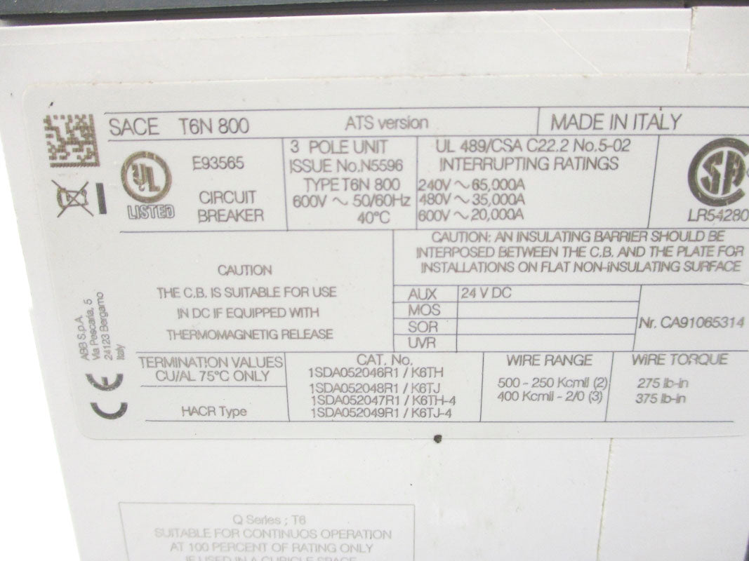 ABB SACET6N800 240V 800A NSNP