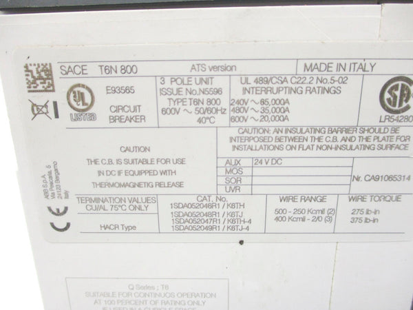 ABB SACET6N800 240V 800A NSNP