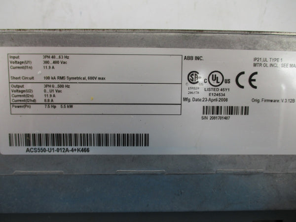 ABB ACS550-U1-012A-4+K466 380/480VAC 11.9A NSNP