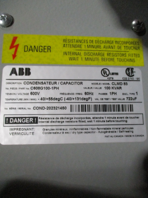 ABB C608G100-1PH CLMD83 600V -40/131'F NSNP