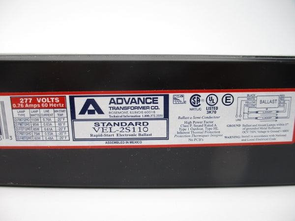 ADVANCE TRANSFORMERS VEL-2S110 277V 0.76A NSMP