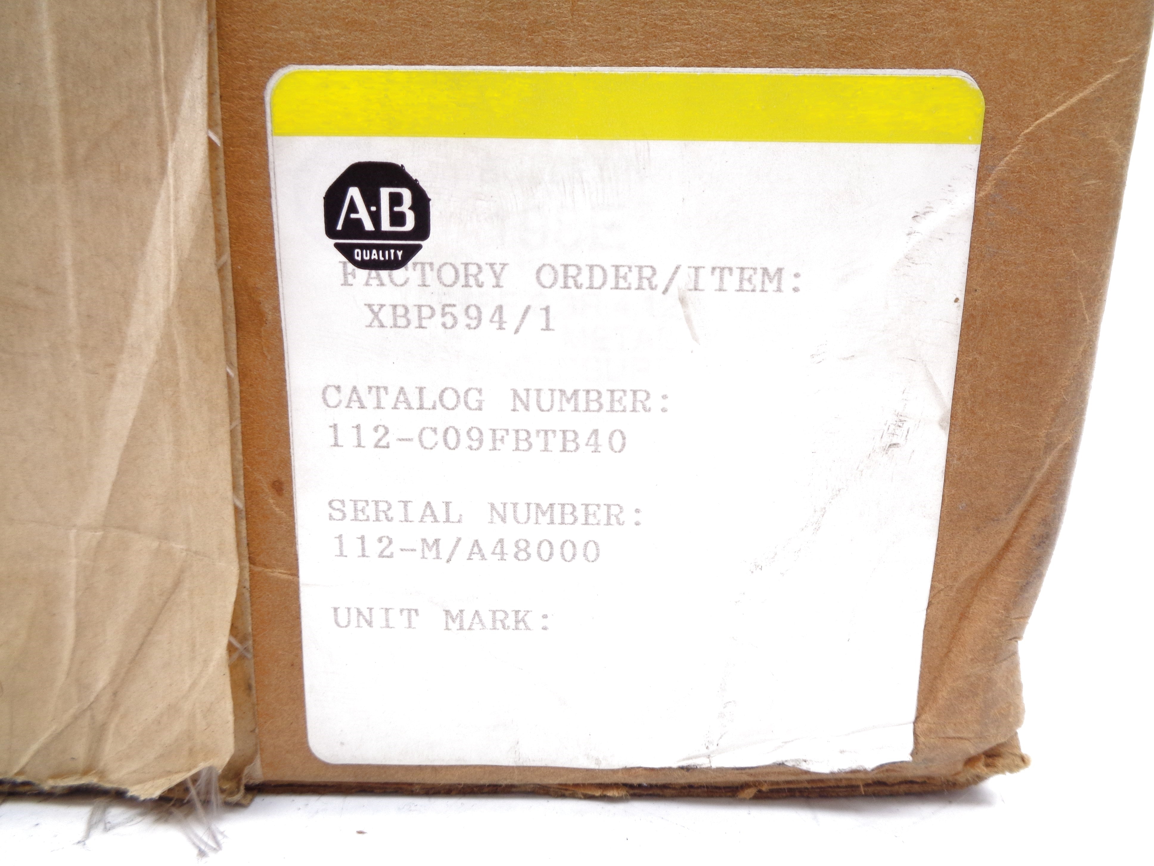 ALLEN BRADLEY 112-C09FBTB40 SER. A (BR/YL) NSMP