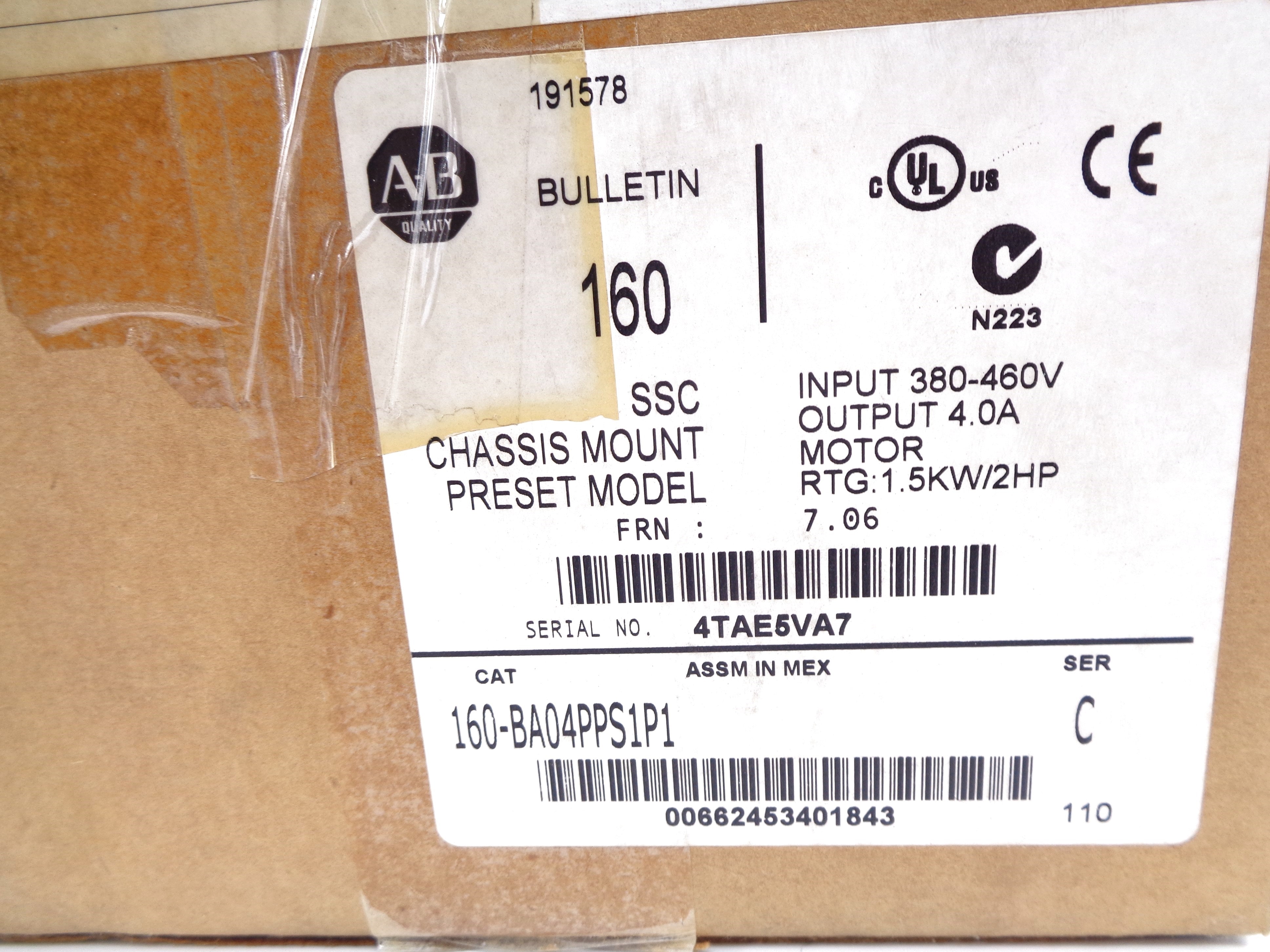 ALLEN BRADLEY 160-BA04PPS1P1 SER. C F/W 7.06 (BR/WH) NSMP