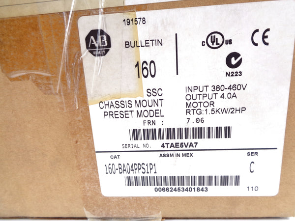 ALLEN BRADLEY 160-BA04PPS1P1 SER. C F/W 7.06 (BR/WH) NSMP