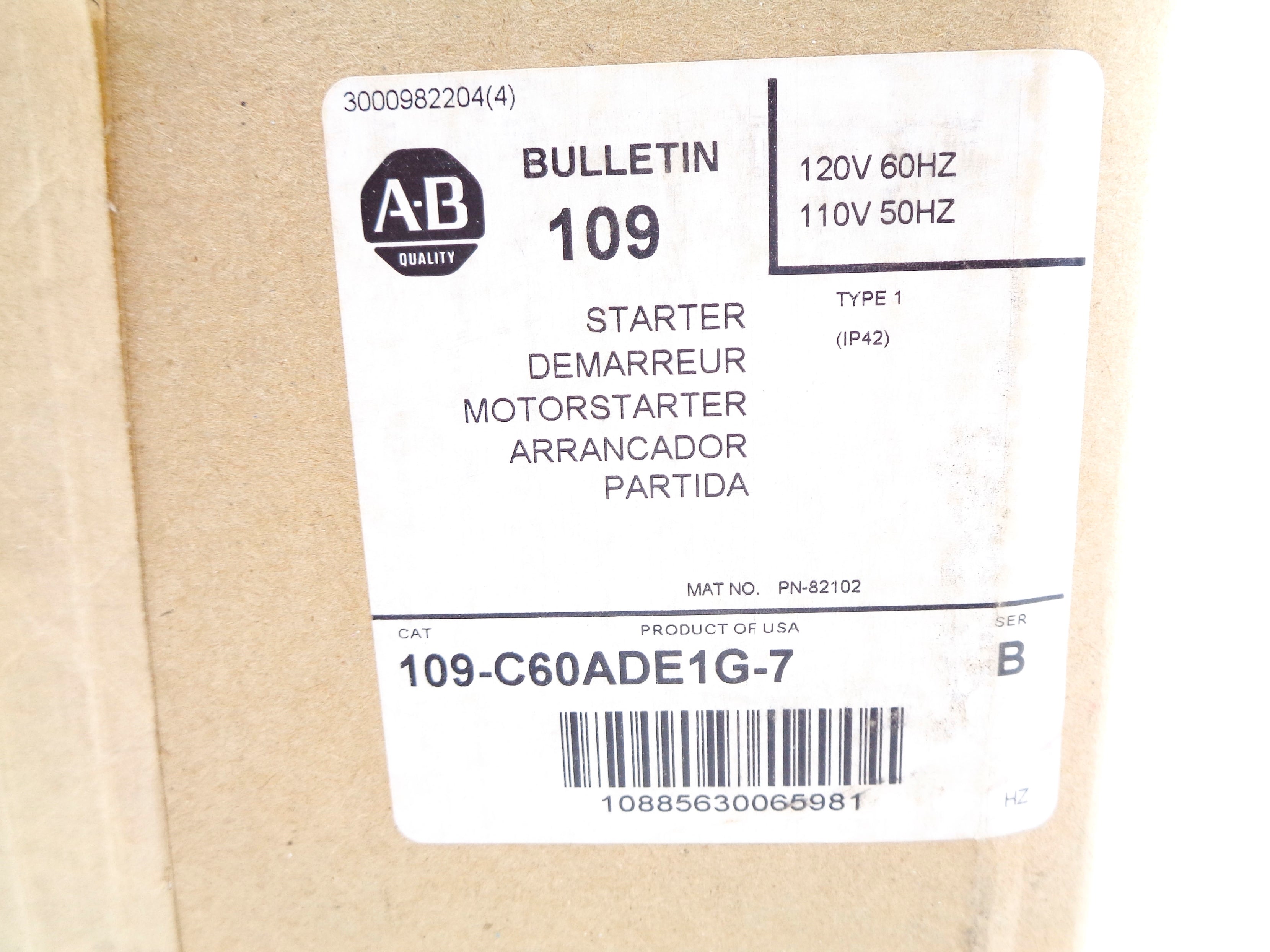 ALLEN BRADLEY 109-C60ADE1G-7 SER. B (BR/WH) NSMP