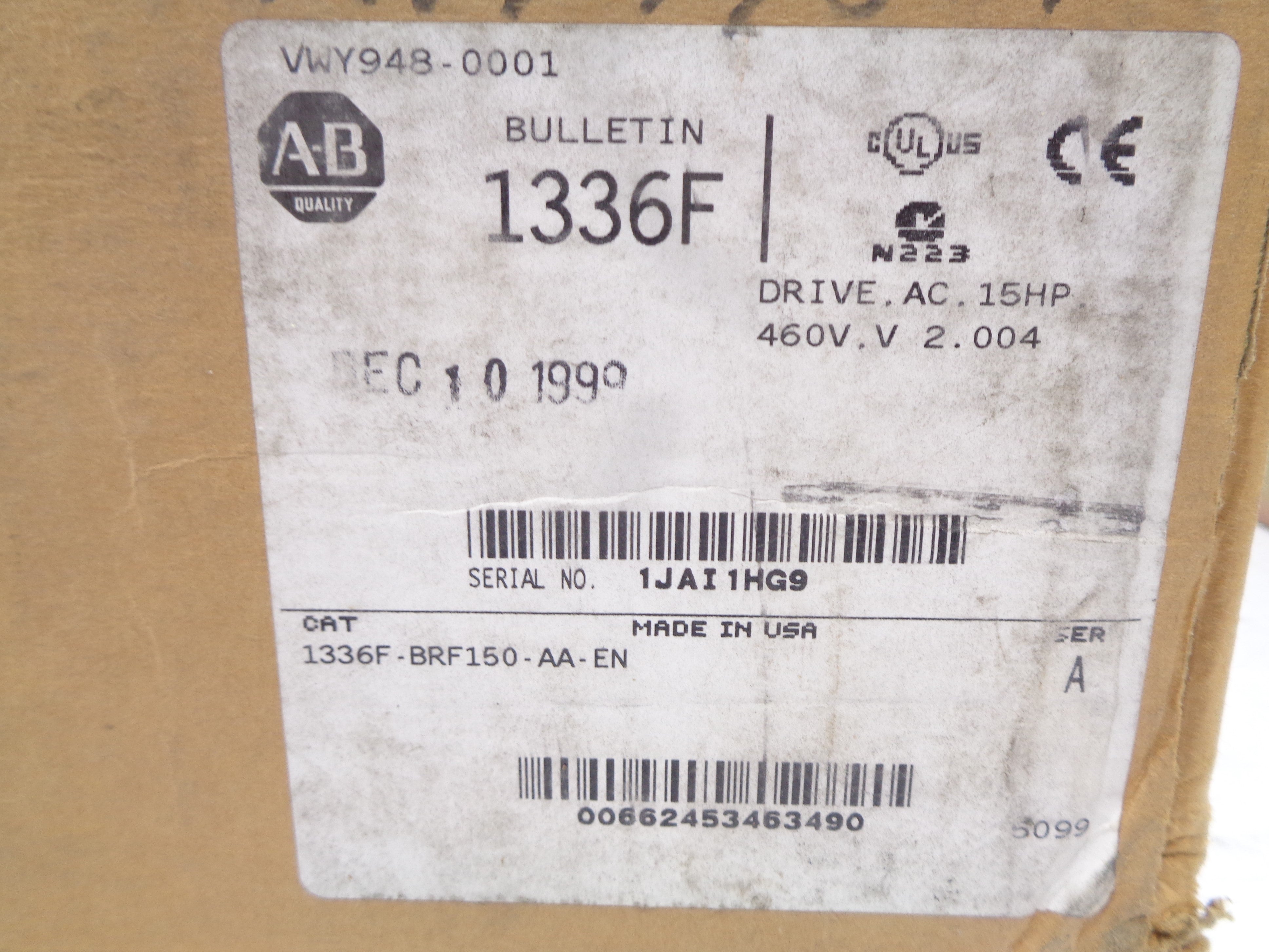 ALLEN BRADLEY 1336F-BRF150-AA-EN SER. A NSMP