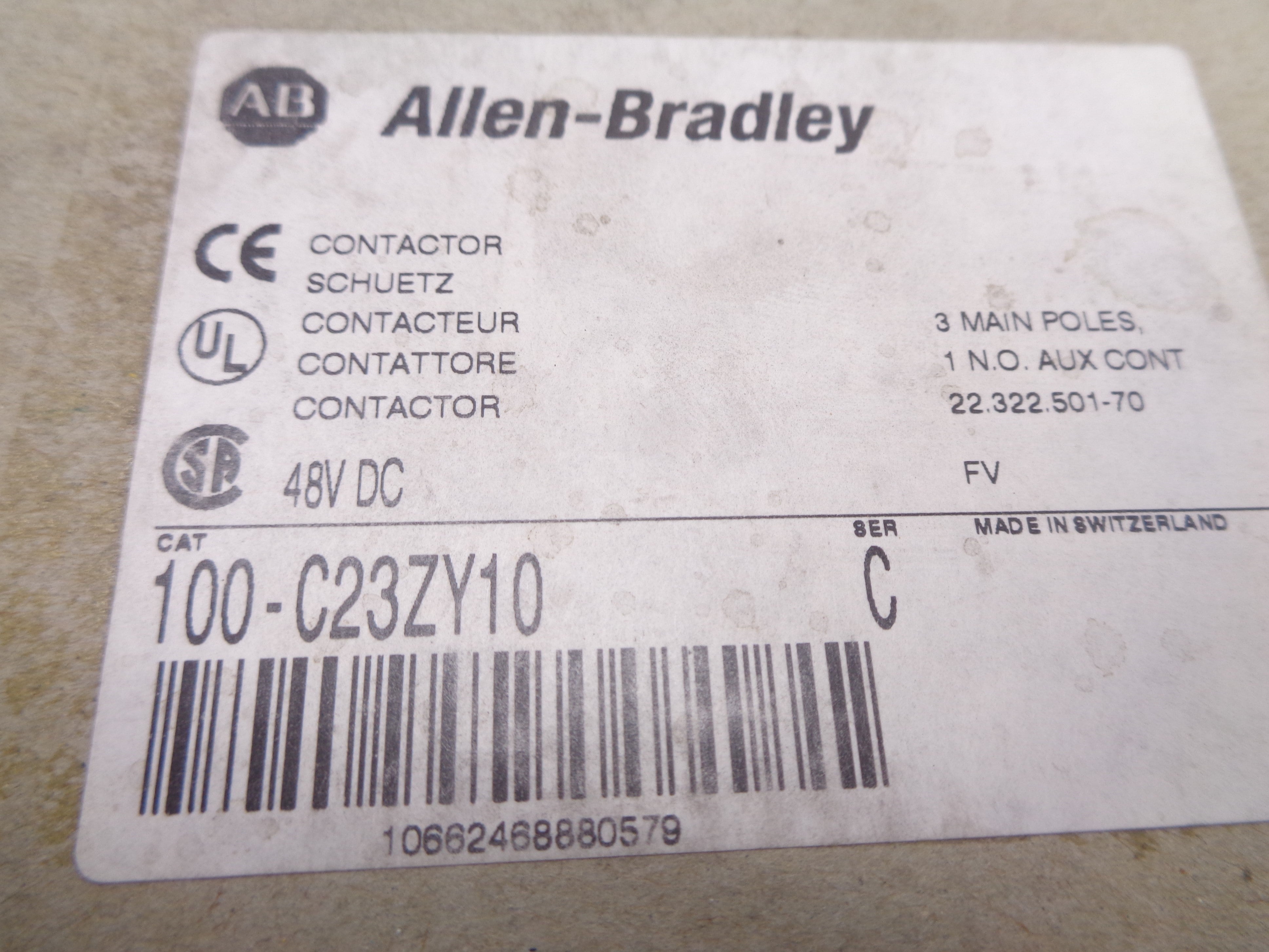ALLEN BRADLEY 100-C23ZY10 SER. C 48V (BR/WH) NSMP
