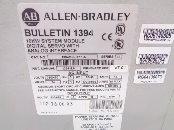 ALLEN BRADLEY 1394C-SJT10-A SER. C F/W V7.01 UNMP