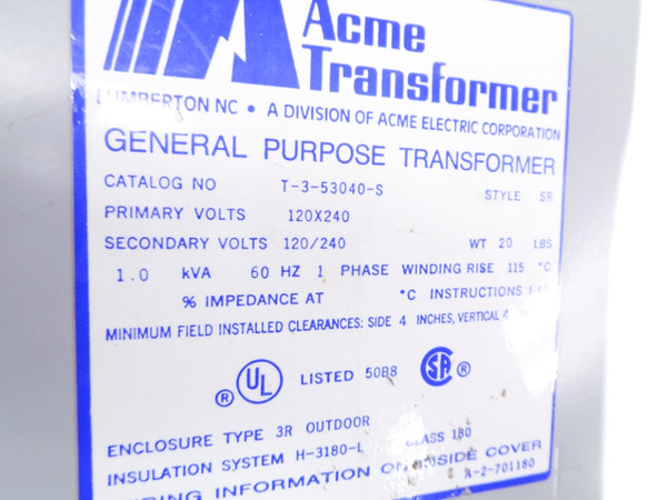 ACME TRANSFORMER T-3-53040-S (AS PICTURED) UNMP