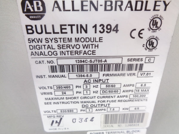 ALLEN BRADLEY 1394C-SJT05-A SER. C FW V7.01 NSNP