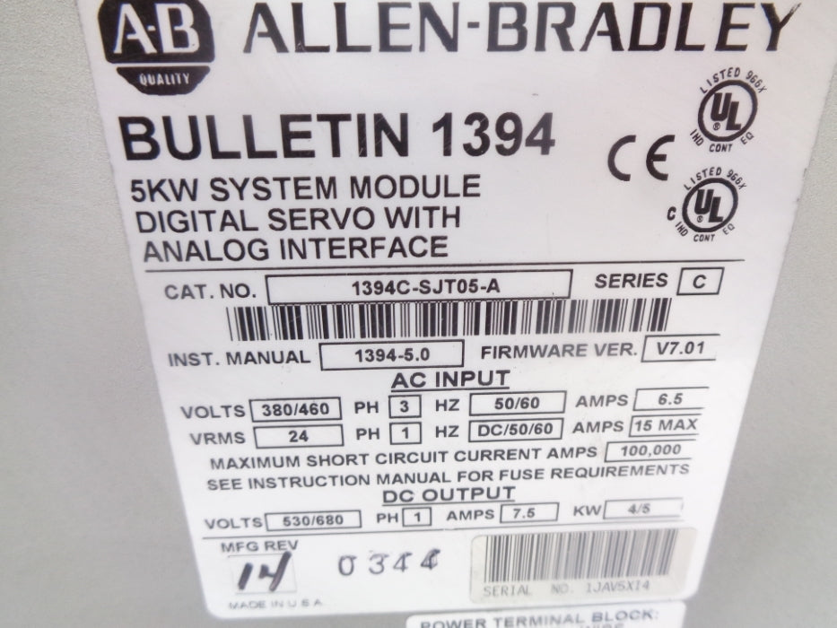 ALLEN BRADLEY 1394C-SJT05-A SER. C FW V7.01 NSNP