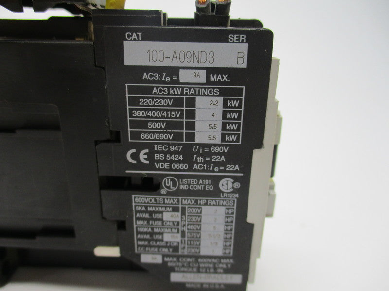 ALLEN BRADLEY 100-A09ND3 SER. B 220/230V UNMP