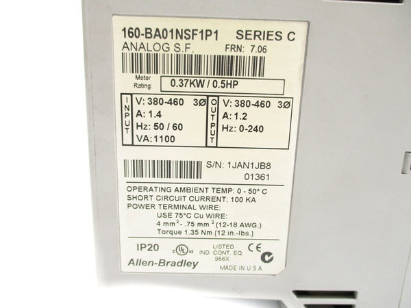 ALLEN BRADLEY 160-BA01NSF1P1 SER. C F/W 7.06 UNMP