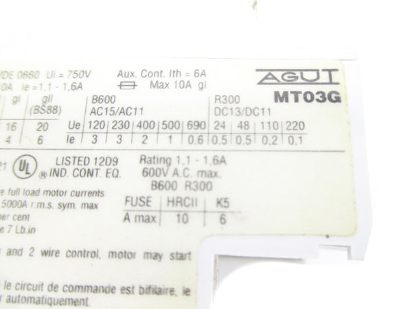 AGUT MT03G 1.1-1.6A 600VAC UNMP