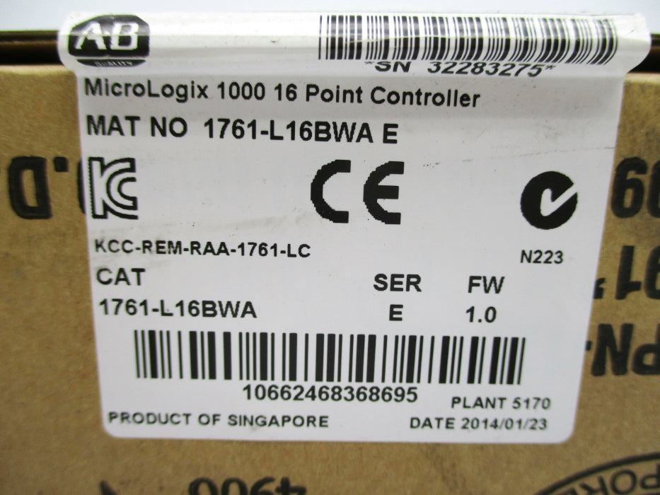 ALLEN BRADLEY 1761-L16BWA SER. E F/W 1.0 DATE: 2014 NSFS