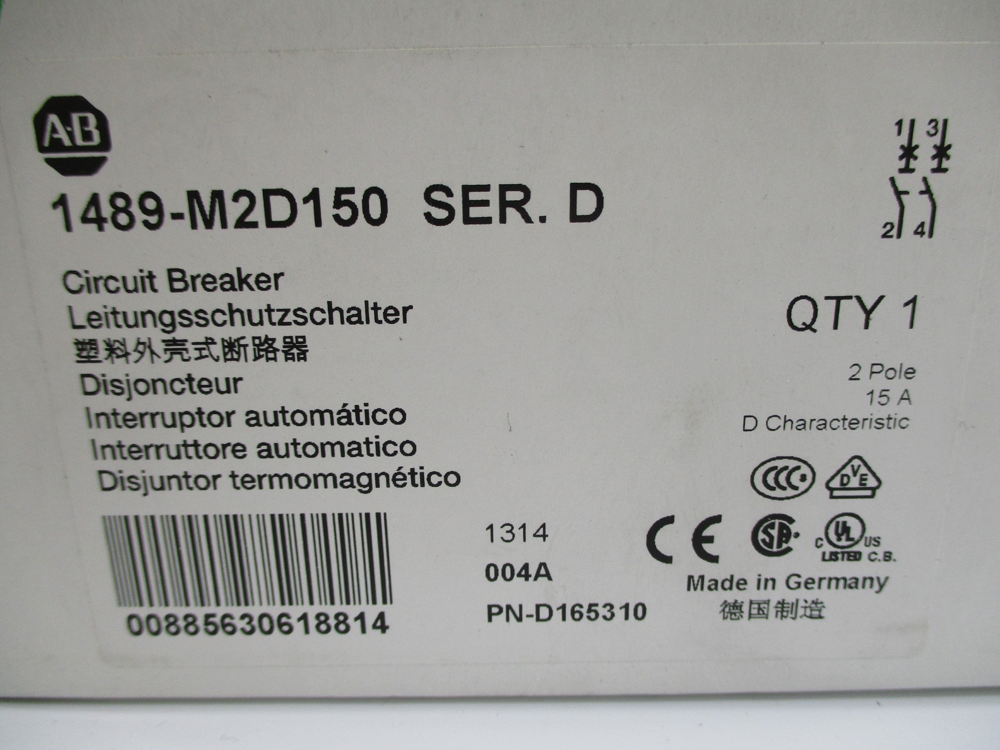 ALLEN BRADLEY 1489-M2D150 SER. D 277VAC 15A NSMP