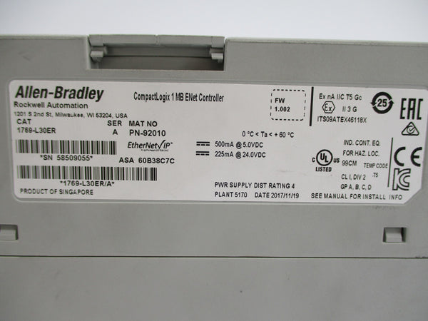 ALLEN BRADLEY 1769-L30ER SER. A F/W 1.002 (AS PICTURED) NSNP