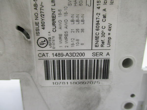 ALLEN BRADLEY 1489-A3D200 SER. A 20A 277V UNMP