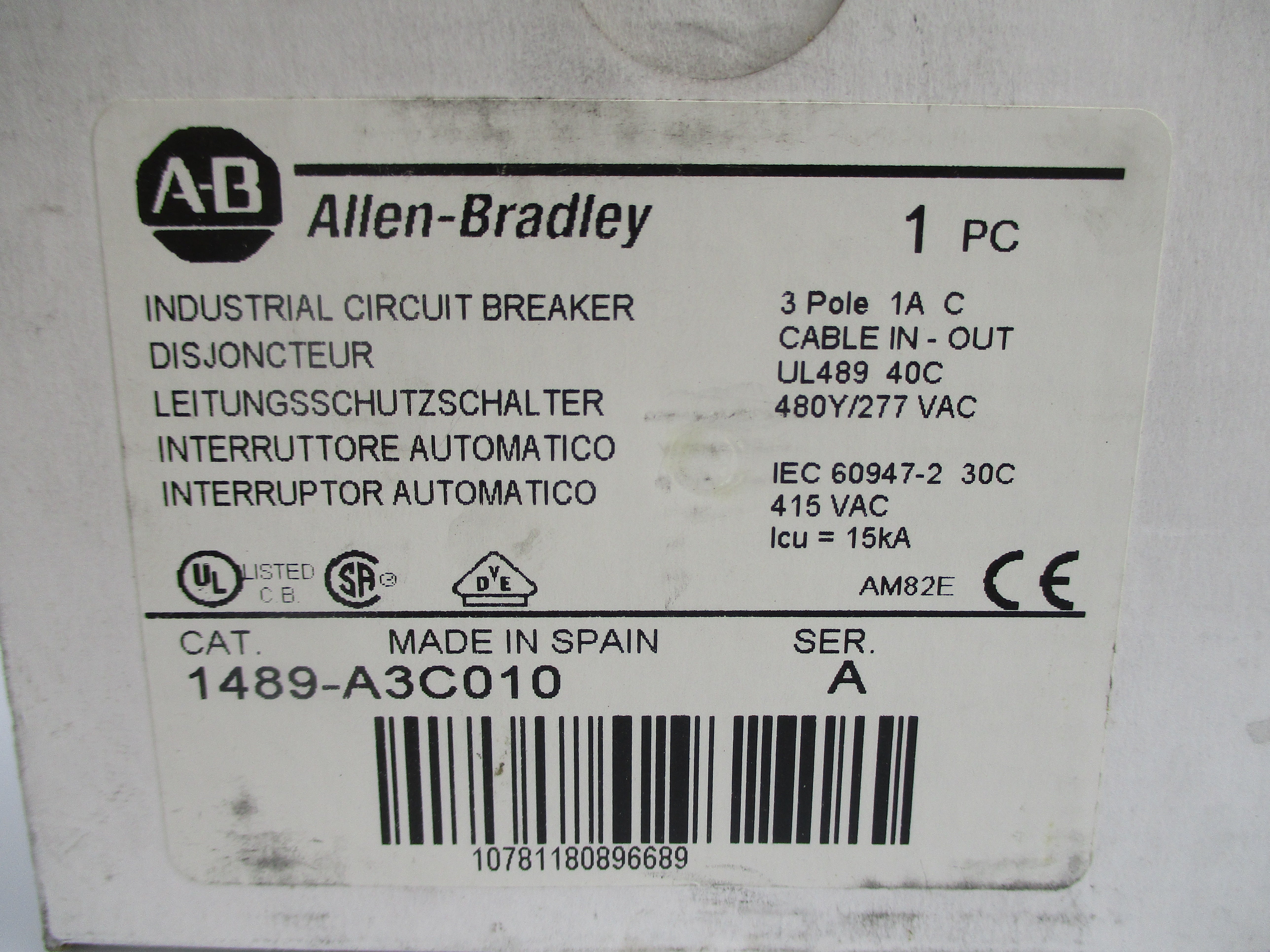ALLEN BRADLEY 1489-A3C010 SER. A 1A 277VAC NSMP