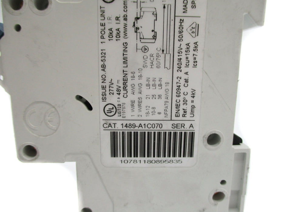 ALLEN BRADLEY 1489-A1C070 SER. A 7A 277V UNMP