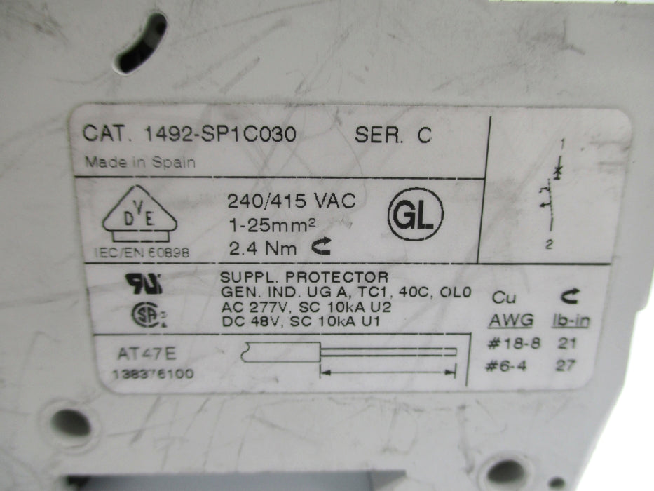 ALLEN BRADLEY 1492-SP1C030 SER. C 240/415VAC 3A UNMP