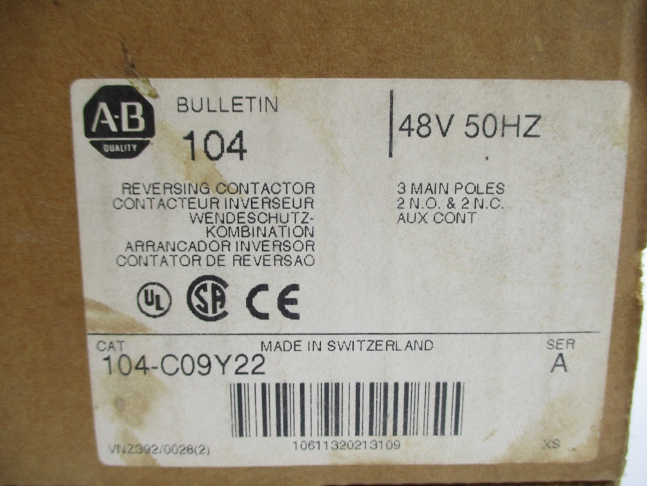 ALLEN BRADLEY 104-C09Y22 SER. A 48V (BR/WH) NSMP