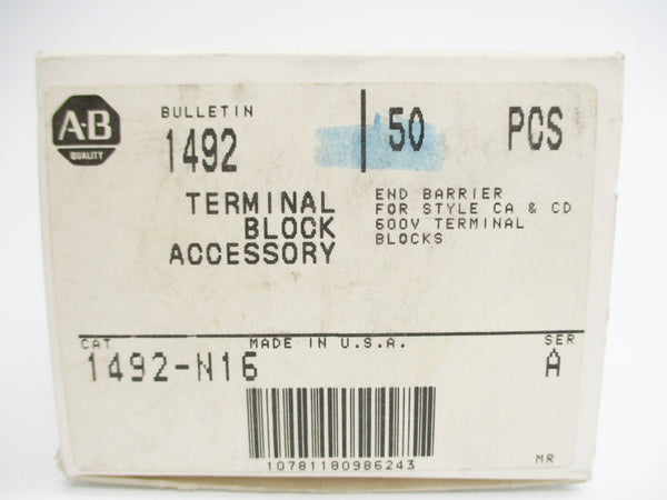 ALLEN BRADLEY 1492-N16 SER. A 600V (PKG OF 50) (GY/BL) NSMP