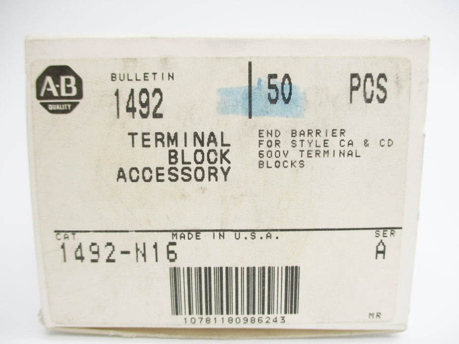 ALLEN BRADLEY 1492-N16 SER. A 600V (PKG OF 50) (GY/BL) NSMP