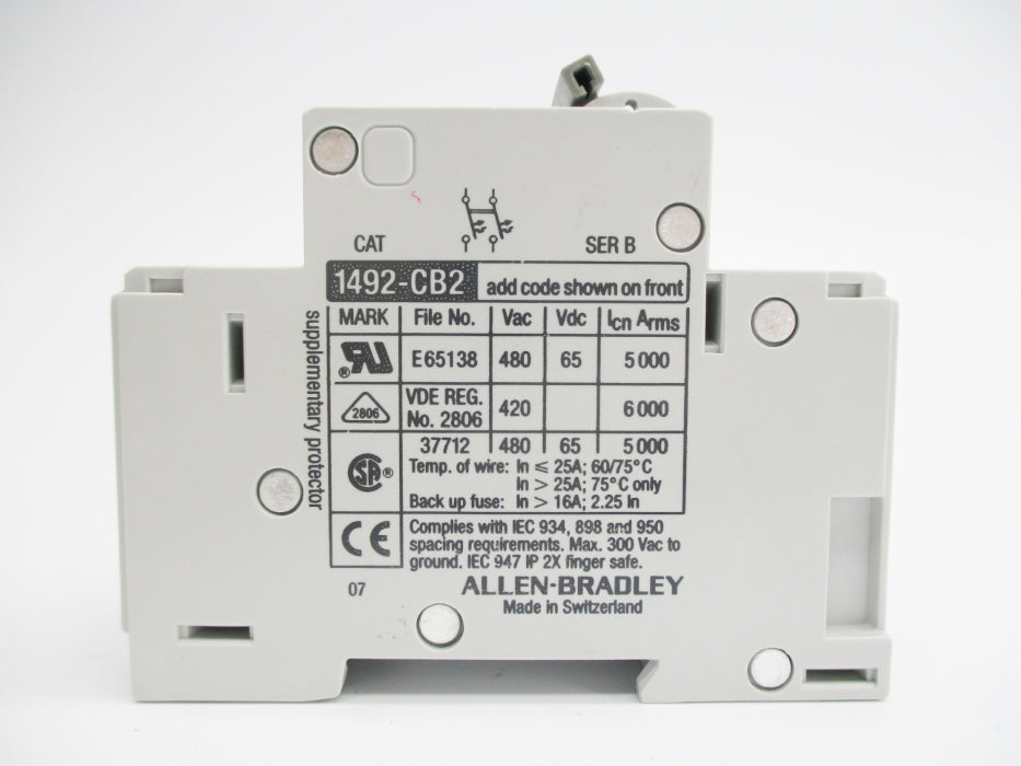 ALLEN BRADLEY 1492-CB2H020 SER. B 2A 480V NSMP